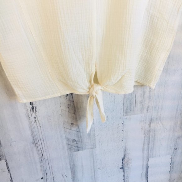NWOT Three Dots Gauze Tie Front Top Cotton V Neck Blouse Ivory Yellow S - Picture 3 of 9